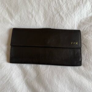 Brown Leather Clutch Wallet with Gold Initials